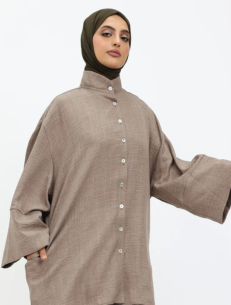 Mocha Linen Feel Casual Co Ord